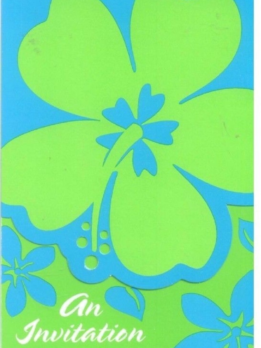 Blue Green Floral Hawaiian Set of 8 Cards Party Invitations Tropical Invite NEW
